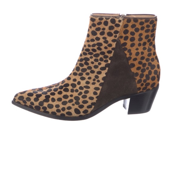 $550 Ulla Johnson Lola Leopard Stiletto Ankle Boots Calf hair Pointed Toe Size 7 - Picture 2 of 8